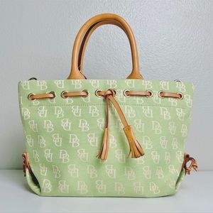 Vintage Dooney & Bourke Monogram Canvas Small green TOTE Bag with Leather Trim